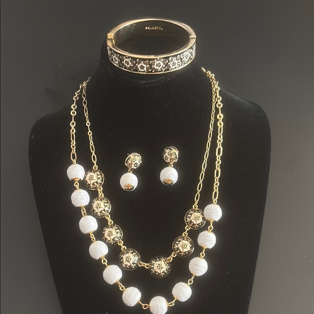Talbots Gold, Black and White Threaded Beads Jewelry Set